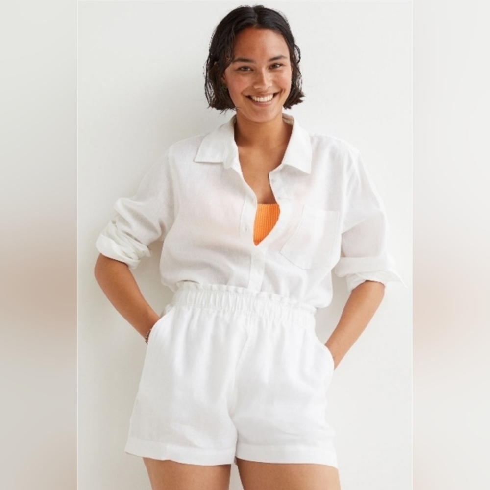 H&M White Linen High Waist Shorts Women's Size XS NWOT